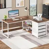 Bureau en forme de L avec 4 tiroirs et 2 étagères, Voir les images du produit 7