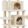 A multi-level cat tree with two cats resting in separate cubbies. Podgląd zdjęcia produktu