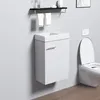 A modern bathroom scene with a wall-mounted sink and toilet. Produktbild-Vorschau