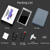 A flat lay of a portable monitor and its accessories, laid out on a dark gray surface, with labels indicating each item. Produktbild-Vorschau