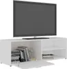 A white TV stand with a television on top and books and decorative items inside. Produktbild-Vorschau