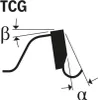 A diagram illustrating angles and measurements related to a product, possibly a saw blade, with the text 'TCG' at the top. Voir les images du produit