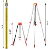 A yellow measuring staff and two tripods are displayed against a white background, with dimensions indicated by arrows and text. Anteprima dell’immagine prodotto