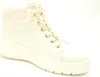A white high-top sneaker with a wedge sole and faux fur trim. Produktbild-Vorschau