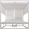 A white outdoor lounge bed with a canopy and side curtains. Produktbild-Vorschau