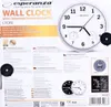 The image shows the packaging of a wall clock with a thermometer and hygrometer. It includes product descriptions, features, and multiple language translations of the product information. Produktbild-Vorschau