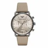 A close-up studio shot of a men's wristwatch with a beige leather strap. Náhled obrázku produktu