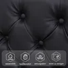 A close-up of black tufted upholstery with four hexagonal icons at the bottom, each with text. Produktbild-Vorschau