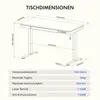 A diagram showing the dimensions and specifications of a standing desk. Náhled obrázku produktu