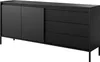 A black sideboard with ribbed fronts and drawers, shown from a slightly elevated side angle on a white background. Produktbild-Vorschau