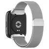 The back of a smartwatch with a Milanese loop band.