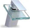 A modern chrome and glass waterfall faucet for a sink. Produktbild-Vorschau