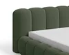 A close-up view of a green upholstered bed frame with a white mattress. Voir les images du produit