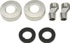 A set of plumbing fittings, including two decorative escutcheons, two angled connectors, and two rubber washers, arranged on a white background. Podgląd zdjęcia produktu