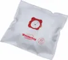 A white vacuum cleaner bag with red branding and a red plastic adapter. Náhled obrázku produktu