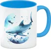 Haifisch im Wasser Kaffeebecher in hellblau Produktbild-Vorschau 1