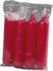 Four red candles are packaged together in clear plastic. Podgląd zdjęcia produktu