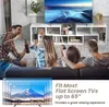 A family is watching TV in a living room, with a TV stand and a TV in the background. There is also a graphic overlay showing TV sizes. Produktbild-Vorschau