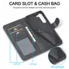 A black phone case with card slots and a cash pocket is shown open, displaying its features. Produktbild-Vorschau