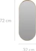 A tall, oval mirror with a gold metal frame is shown against a white background, with dimensions indicated by grey lines and text. Produktbild-Vorschau