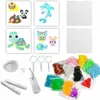 A collection of items for a water bead craft kit, including bead boards with animal designs, various colors of beads, keychain attachments, a spray bottle, and tools. Náhled obrázku produktu