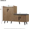 A diagram showing the dimensions of a shoe cabinet with a bench. Produktbild-Vorschau
