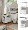 A bedroom scene with a nightstand and a laptop on a tray table. Anteprima dell’immagine prodotto