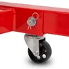A close-up view of a red metal frame with a silver caster wheel and a cotter pin. Anteprima dell’immagine prodotto