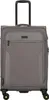 A grey trolley suitcase with a black telescopic handle and black wheels, shown from the front. Produktbild-Vorschau