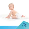 A baby wearing a diaper is crawling on a white surface. Produktbild-Vorschau