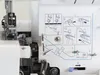 Close-up view of a sewing machine's threading guide and instructions. Náhled obrázku produktu