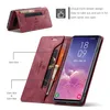 A collage of images showing a red phone case with card slots, and a phone inside the case. Produktbild-Vorschau