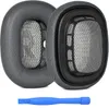 Two replacement ear pads for headphones and a blue plastic tool. Produktbild-Vorschau