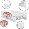 A collage of images showing a child's bed with a unicorn and rainbow design. Náhled obrázku produktu
