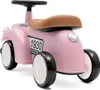 A pink toy car with a brown seat and black wheels, shown from a side-rear angle on a white background. Produktbild-Vorschau