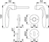 Technical drawing with dimensions of door handles and related hardware. Podgląd zdjęcia produktu