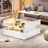A modern living room scene with a white coffee table as the focal point. Voir les images du produit