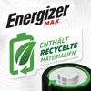 Close-up of an Energizer MAX battery with marketing text and graphics. Anteprima dell’immagine prodotto