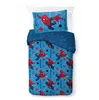 A Spiderman themed duvet cover and pillow set laid out on a white background. Produktbild-Vorschau