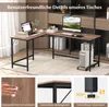 An L-shaped desk in a home office setting, with close-up shots highlighting features. Anteprima dell’immagine prodotto