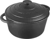 A black cast iron pot with a lid. Produktbild-Vorschau