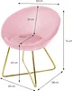A pink velvet chair with gold legs, shown with dimensions indicated by measurement lines and text. Náhľad obrázku produktu