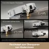 A collage of images showing a robot vacuum cleaner navigating various obstacles. Produktbild-Vorschau
