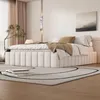A bedroom scene with a bed, rug, and curtains. Podgląd zdjęcia produktu