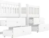 A close-up view of a white wooden bunk bed with drawers. Anteprima dell’immagine prodotto