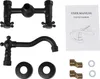 A black faucet and its components are laid out on a white background, along with a user manual. Produktbild-Vorschau