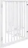 A white wooden pet gate with vertical slats. Podgląd zdjęcia produktu