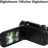 A black camcorder with its screen open, displaying a nature scene. The text '16X' is visible on the camcorder body. Produktbild-Vorschau