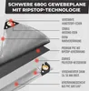 A diagram illustrating the layers and features of a heavy-duty tarpaulin. Produktbild-Vorschau