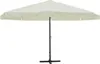 A white patio umbrella with a black pole and base, isolated on a white background. Produktbild-Vorschau